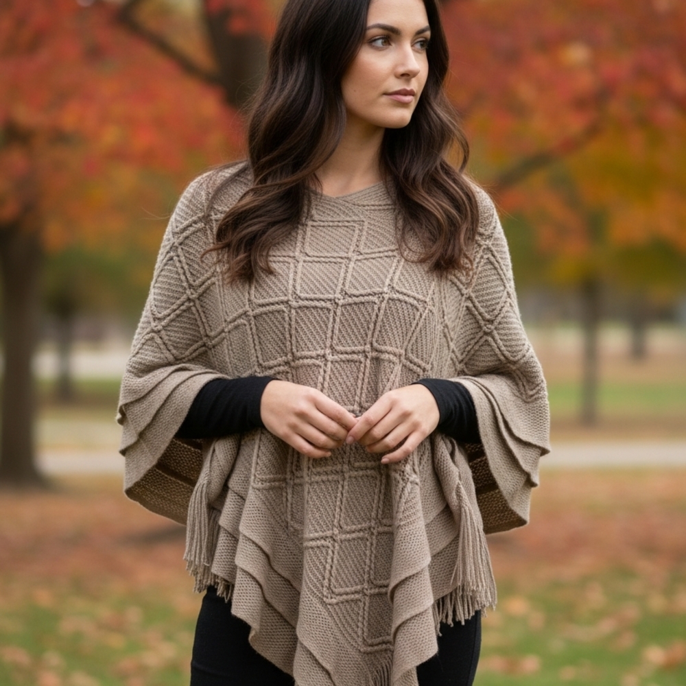 Style & Co. Taupe Knit Poncho